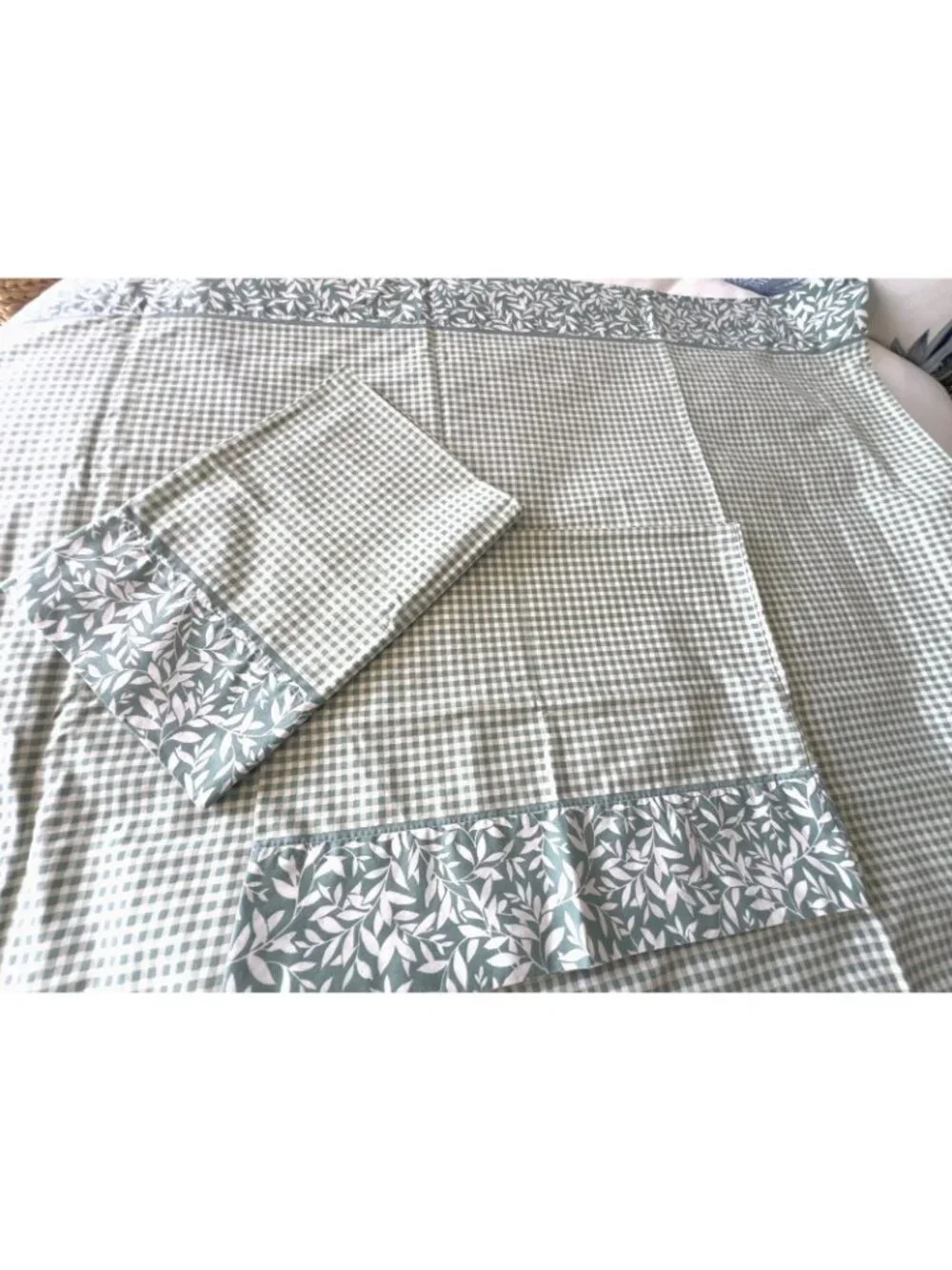 Westpoint Stevens 3-pc Sheet KING Flat Sheet + 2 STD Pillowcases Green Check USA